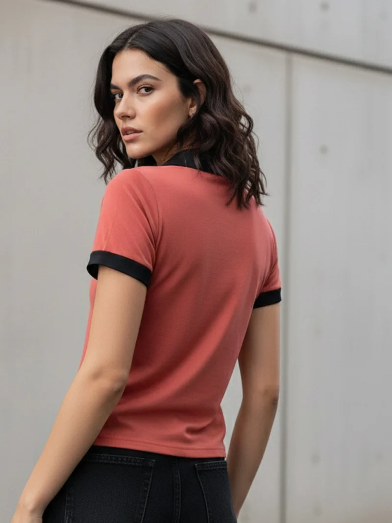 OUTZIDR  Rust Contrast Binding Knit Top for Women | Best Price UAE